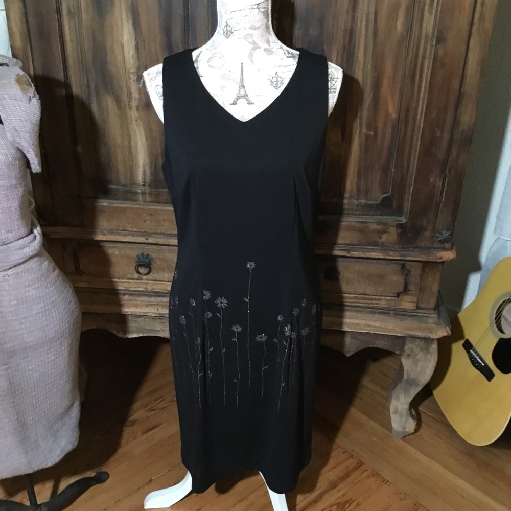 Black Business Dress with Flower Design